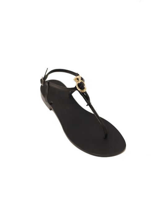 Black Capri sandals with horn Da Costanzo | SANDALICORNOCAPRINERONERO